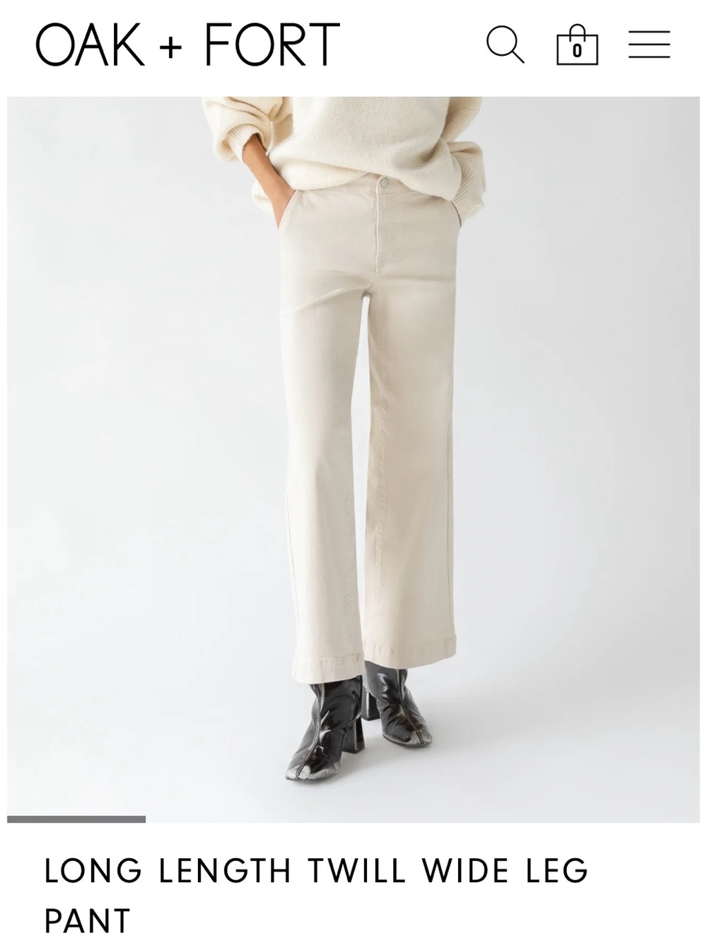 OAK + FORT OATMEAL LONG LENGTH TWILL WIDE LEG PANT
